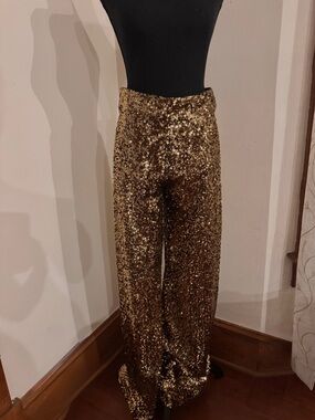 Alice + Olivia Gold and Black Sequin Trousers